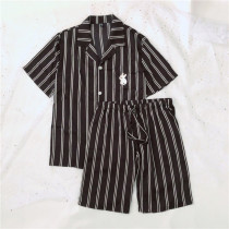 Star Same-style Embroidered Little Milky Dog Black Striped Real Silk Sleepwear Male Summer Short Sleeve Shorts Thin Ice Silk Suit