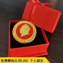 Grandpa Mao statue High-end chairman badge micro-chapter commemorative medal Gold-plated medal diameter 3 cm Business gift