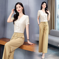 Zhang Cai Feiyue 2021 summer new fashion chiffon womens wide leg pants two-piece wide leg trousers personality suit