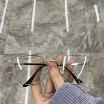Zhou Yangqing Net red same glasses female round face tide metal frame plain mirror retro glasses frame anti-blue light