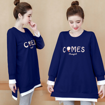 2021 Spring and Autumn new long sleeve T-shirt female medium long fat increase 200kg foreign style loose belly cover belly fat mm top