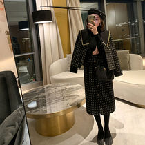 Sandro Tonali Xiaoxiang socialite style tweed jacket Autumn and winter Western style strap skirt two-piece tide