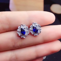 Light Luxurious Royal Blue 4 * 6mm New Burn Sapphire Earnail S925 Pure Silver Fashion Atmospheric Anti-Allergy