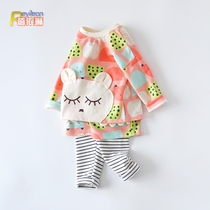 Little girl baby spring and autumn long sleeve two-piece set female baby clothes 3 cute foreign cotton 0 One 1 year old and a half 2