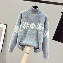 Chenille semi-high-neck snowflake sweater womens autumn and winter loose wear 2020 thick lazy Korean version of gentle