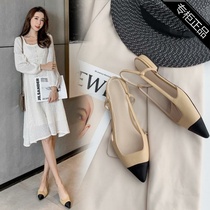 Counter brand Spring Summer small fragrant wind sheepskin color style buckle leather flat heel Baotou pointed Lady