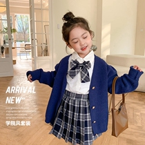 Net red girls small fragrant wind suit dress 2022 new medium and small children Yangqi Womens College Wind dress Two sets