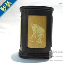  Liuqing pen holder Liuqing E bamboo carving bamboo carving pen holder inlaid fishing woodcutter ploughing spot