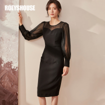 Luo Yi stitching tulle dress dress temperament Goblin skirt black waist slim long skirt 02767