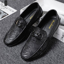 Bean-bean shoes Mens spring autumn new Korean version trends One foot pedal sloth shoes genuine leather Inren 100 hitch soft bottom casual boomer shoes