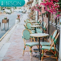 Café Café Cane Chair Restaurant Milk Tea Shop Balcony Dining folk Bamboo Rattan Chairs Open-air Retro outdoor table and chairs