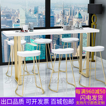 Nordic solid wood bar table Milk tea shop small long high-legged bar table and chair Gold wall bar table Balcony table and chair