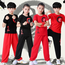 Childrens martial arts clothing boys and girls practice clothing Red Chinese style childrens performance clothing short sleeve long sleeve training clothing