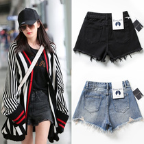 Star same denim shorts women 2021 summer new high waist black slim loose Korean version of Joker shorts tide