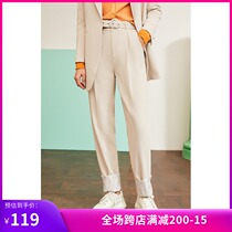 Lily spring new womens business foot flangable slim tapered pants halterneck pants 119120C5258
