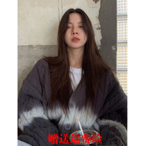 Retro Japanese lazy style tie-dye chic sweater womens autumn and winter new v-neck loose outerwear knitted cardigan jacket