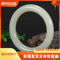 Hetian Jade round bracelet sheep fat jade female thick round strip Jade Bracelet girl natural Hetian jade stone certificate