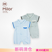 Milo Bear M8T9247B lapel shirt Ha clothes baby Summer short sleeve jumpsuit British style full open climb suit