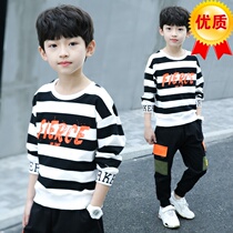  Boys striped T-shirt ten 10 middle and large boys spring and Autumn thin boys sweater 13 childrens tops 12-15 years old