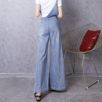 2020 new womens autumn jeans High waist Han version loose 100 hitch back belt pants Slim Port Taste Comeback Wide-legged trousers