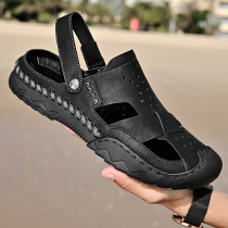 Baotou mens sandals mens cool shoes 2022 new genuine leather summer driving dongle soft bottom leisure dual-use cool slippers