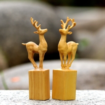 Boxwood carving a deer hair animal ornament carry-on text play handle piece wood carved craft seal