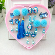 Childrens cute jewelry princess hair ball eardrop earrings earless ear clip baby earrings female ring love gift box