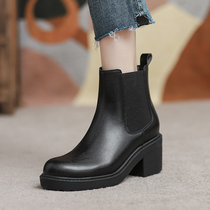 Martin Boots Female English Wind 2021 Autumn and Winter New Joker Chelsea Short Boots Rough Heels Women Round Head Boots