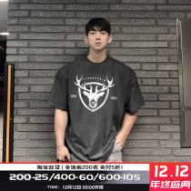MSCT Tide brand deer head sports short sleeve T-shirt male training Brothers Summer printing loose muscle fitness clothes
