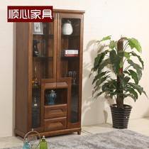 Solid wood wine cabinet walnut wood decorative cabinet full solid wood furniture living room dining room cabinet large capacity glass wine cabinet