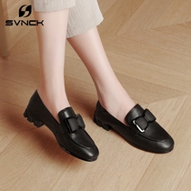 Lefu shoes womens flat heel leather round shoes new womens shoes Joker low heels single shoes a pedal WL0814