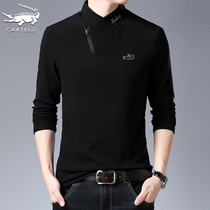 Crocodile long sleeve T-shirt men half high collar double-sided velvet sweater spring and autumn solid color slim base shirt mens coat tide