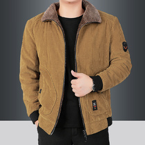 Autumn and winter coat men plus velvet thick loose size strippery cotton coat casual corduroy lapel jacket cotton padded suit