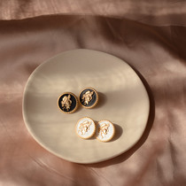 Personality vintage relief portrait matte round earrings high texture studs stud jewelry 925 silver needle