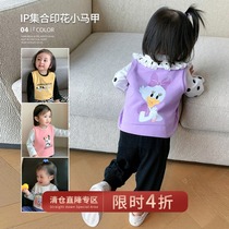 Chen Da Zhu L Ma Female Baby Cartoon IP Joint Printed Vest 2021 Autumn New Female Baby Vest Foreign Style