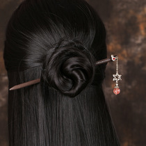 Folk style handmade hair ornaments wooden hairpin costume accessories gilded leaves Hanfu headdress new women