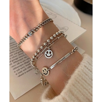 Heavy industry retro Thai silver do old smile smiley silver bracelet female ins tide hip hop niche design hand ornaments