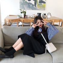 Autumn and winter 2021 New Hepburn style French black jumpsuit dress large size womens fashion slim two-piece suit