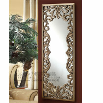 European luxury carved bathroom mirror Chinese gold rectangular entrance mirror Living room corridor Wall-mounted decorative mirror