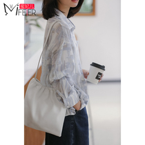 Honey concubine retro harbor style shirt women 2021 spring dress design sense niche new chiffon long sleeve chic top