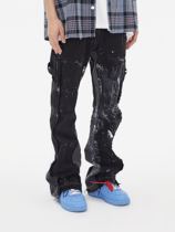 BONELESS stitching deconstructed wash water splashing ink denim pants layering loose RETRO VIBE wind flared pants tide