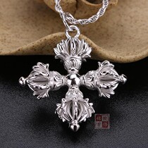 s925 sterling silver cross Vajra pendant necklace Nine-strand drop magic pestle men and Women pendant Fathers Day new Silver jewelry