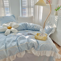 Bed set four-piece set Korean bedspread senior bed girl heart little Daisy water washing cotton embroidery hipster princess style