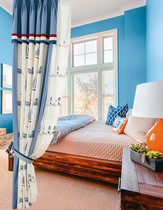 Door-to-door installation of Mediterranean curtains American modern boy bedroom sailing cartoon childrens environmental protection navigator blue