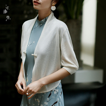 Jiangnan Fan Chinese style outside cardigan plate buckle Tang coat Female spring and autumn oblique lapel top modified knitted cardigan