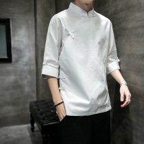 Cotton linen Chinese style Hanfu shirt male collar side cardigan traditional culture shirt thin tea costume Confucian shirt