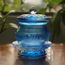 Ancient Law Liu Li Liu Zi Daming Mantra (Oh Ma Ma Na Mi Mi) Holy Water Cup Buddhist Hall Water Supply Cup Blue Color