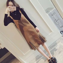 Fat mm autumn large size womens clothing hidden meat Western style strap skirt suit womens fashionable age reduction and thin belly cover-up jumpsuit