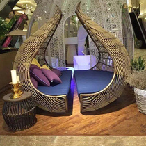 Outdoor leisure rattan bed rattan sofa large round bed creative courtyard villa birds nest rattan chair sofa bed hotel furniture
