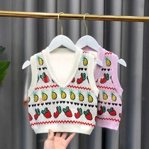 Children knit waistcoat female baby autumn winter 2022 new girl jacket garnter foreign air medium and small child clothing vest